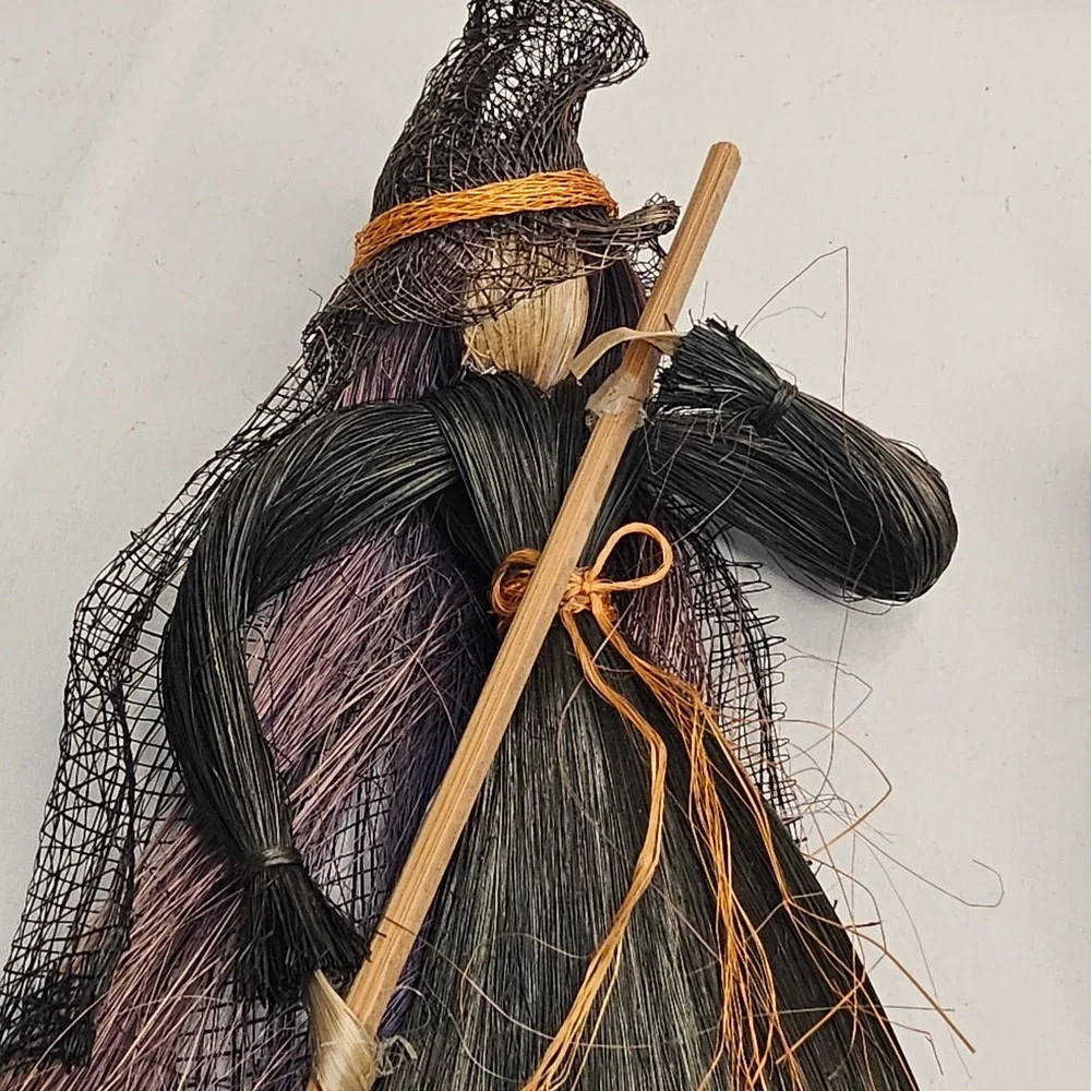 Handmade Primitive Style Halloween Witch Doll Natural Fiber Folk Art Decor